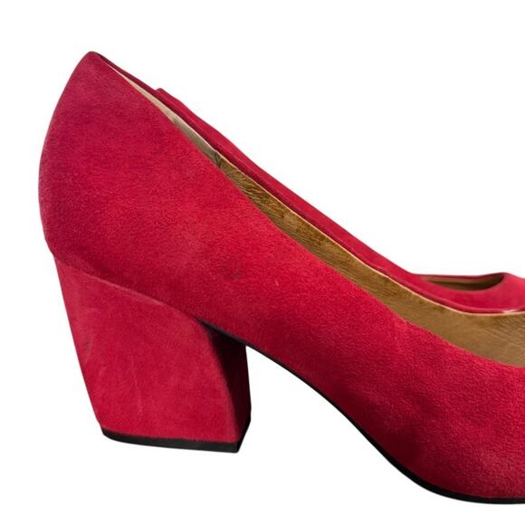 Sofft Red Leather Pumps Chunky High Heels Round Toe Suede Shoes Slip On sz 9.5 - Picture 12 of 16
